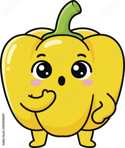 Cute cartoon yellow bell pepper with smiling face and blush cheeks
