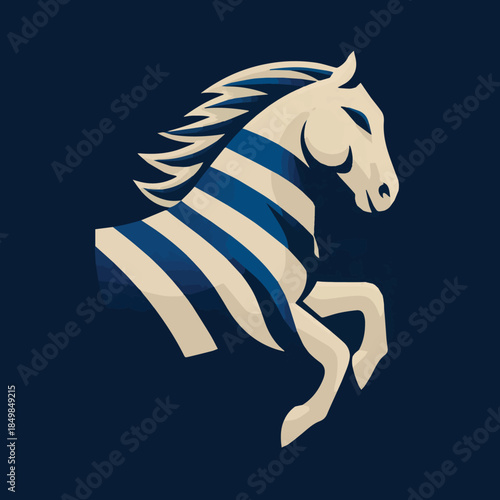 Horse vector illustration with blue stripes - Great for modern sports, dynamic energy brands - cream and blue color vector illustration
