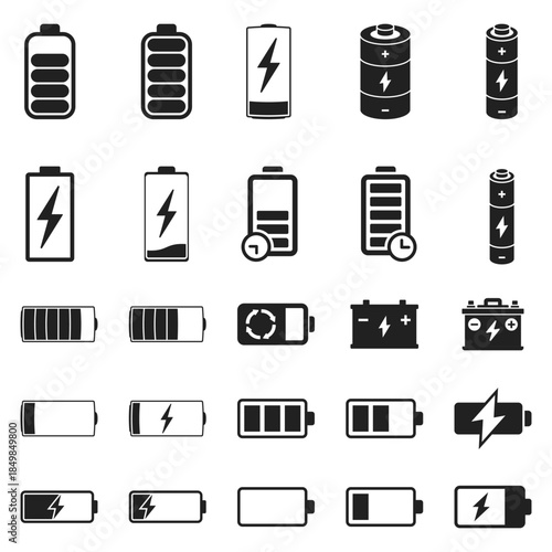 Battery charge icons set collection in flat style. Accumulator recharge vector illustration on isolated background. Electrical power sign business concept.