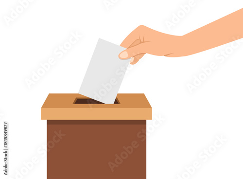 Vote box with people hand icon in flat style. Ballot candidate vector illustration on isolated background. Political election sign business concept.