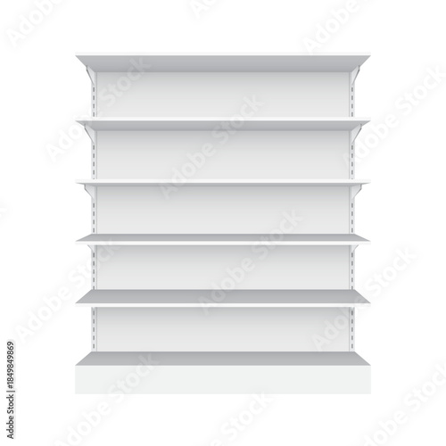 Shelf mockup icon in realistic style. Supermarket product display vector illustration on isolated background. Empty stand display sign business concept.