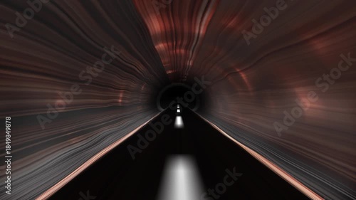 Fast Moving Road Inside Dark Abstract Tunnel, Abstract Motion Through Dark Tunnel, Speed and Depth Concept.
