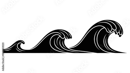 Black Ocean Wave Silhouette Vector Set Showing Small Medium Large Curling Forms