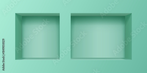Empty boxes mockup icon in realistic style. Gallery showcase vector illustration on isolated background. Empty stand display sign business concept.