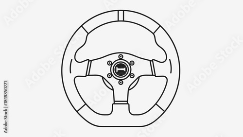 Car Steering Wheel Simple Line Drawing.