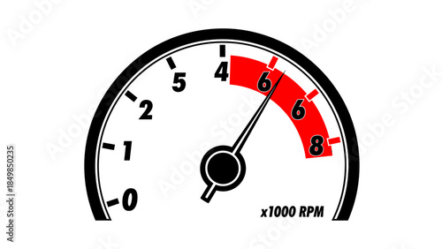 Car Tachometer Showing High Engine Speed.