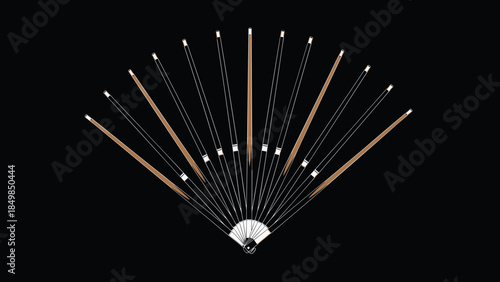 Collection of fountain pens arranged in a fan shape.