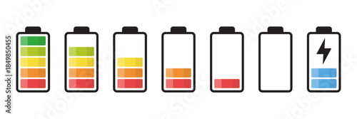 Battery charge icons set collection in flat style. Accumulator recharge vector illustration on isolated background. Electrical power sign business concept.