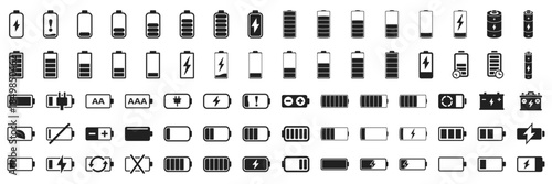 Battery charge icons set collection in flat style. Accumulator recharge vector illustration on isolated background. Electrical power sign business concept.