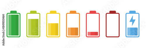 Battery charge icons set collection in flat style. Accumulator recharge vector illustration on isolated background. Electrical power sign business concept.