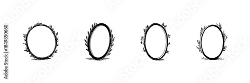 Floral Wreath Frame Doodle Sketch Set. Decorative Botanical Circle Designs For Invitations And Crafts In Hand Drawn Style Collection. Nature-Inspired Artistic Borders. Isolated Vector Illustration