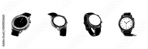 Wristwatch Doodle Sketch Set. Timekeeping, Fashion Accessory, And Style Representation In Hand Drawn Style Collection. Classic And Modern Watch Designs. Hand Drawn Isolated Vector Illustration