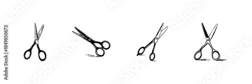 Scissors Doodle Sketch Set. Cutting Tools And Crafting Essentials In Hand Drawn Style Collection. Versatile Scissors For Sewing, Office, Art Projects. Isolated Vector Illustration