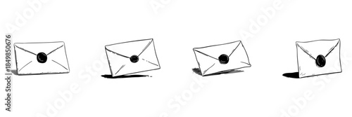 Sealed Envelope Doodle Sketch Set. Traditional Communication And Vintage Letter Writing In Hand Drawn Style Collection. Classic Postal Service Symbol. Hand Drawn Isolated Vector Illustration