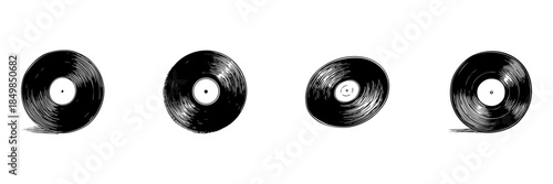 Vinyl Records Doodle Sketch Set. Retro Music, Vintage Audio, And Classic Sound Collection In Hand Drawn Style. Nostalgic Music Lovers. Isolated Vector Illustration