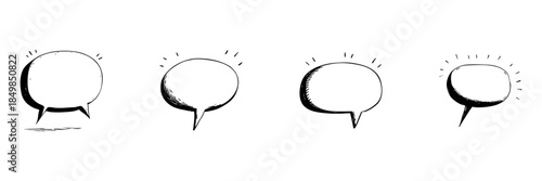 Speech Bubble Doodle Sketch Set. Communication And Dialogue Expression In Hand Drawn Style Collection. Creative Conversation Elements. Isolated Vector Illustration