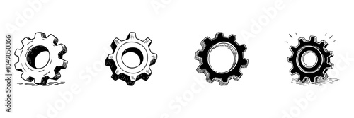 Gears Doodle Sketch Set. Mechanical Engineering And Industrial Machinery Concepts In Hand Drawn Style Collection. Technical Innovation And Automation. Hand Drawn Isolated Vector Illustration