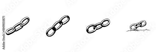 Chain Links Doodle Sketch Set. Connection, Strength, And Unity Symbolism In Hand Drawn Style Collection. Isolated Vector Illustration