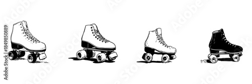 Roller Skates Evolution Doodle Sketch Set. Vintage Roller Skating Styles And Designs In Hand Drawn Style Collection. Retro Sports Equipment Illustration. Isolated Vector Illustration