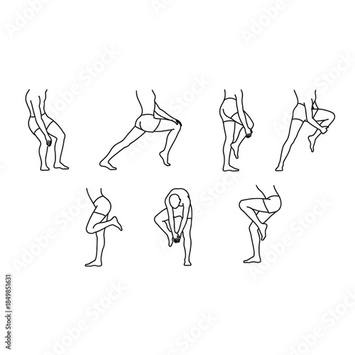 A set of seven different yoga poses for flexibility and balance