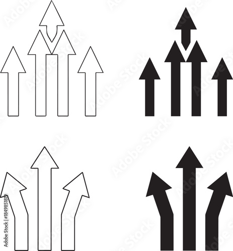 Collection of four arrow icons in black and white