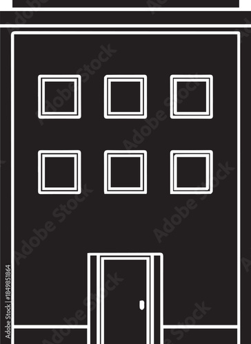 A black and white architectural drawing of a building facade