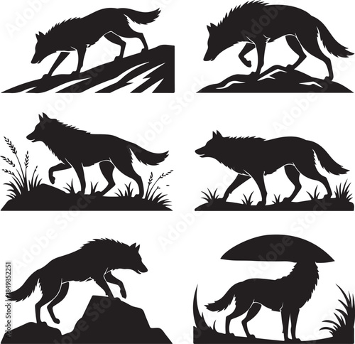 Majestic Wolf Silhouette Vector Illustration – Wild Animal Logo Design