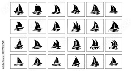 Collection of boat icons showing different sailing vessel types in vector format