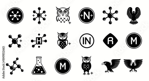 Diverse collection of vector design elements featuring science, nature, and communication