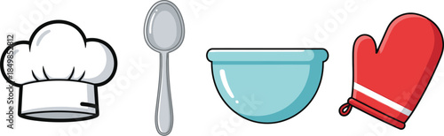 Colorful kitchen utensils for cooking and baking