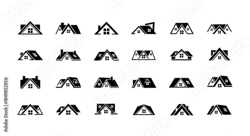 Collection of minimalistic house roof vector logo designs perfect for branding and real estate