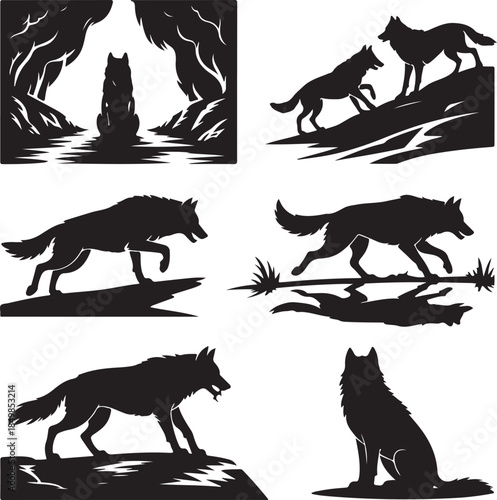 Majestic Wolf Silhouette Vector Illustration – Wild Animal Logo Design