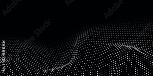 Black background with futuristic abstract dotted line decoration. Dynamic and modern wavy line background design for banners, social media, and advertising. VOL. 3