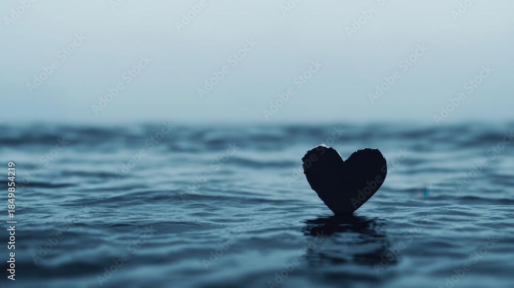 Fototapeta premium Heart Shape Silhouette Against Tranquil Water with Mysterious Foggy Background