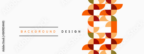 Abstract geometric pattern. Orange, brown, green circles create repeating design. Minimalist style with text labels above. Clean, modern aesthetic.