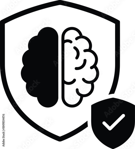 Graphic representation of brain health and neurology safety measures, showing a central brain silhouette guarded by multiple shields to illustrate defense and care.