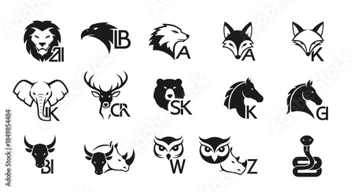 Elegant animal emblem set with distinctive letter mark integration offering visual brand identity
