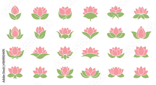 Vector collection of stylized lotus flowers displaying diversity in shapes and designs
