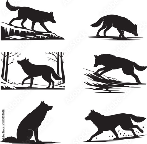 Majestic Wolf Silhouette Vector Illustration – Wild Animal Logo Design