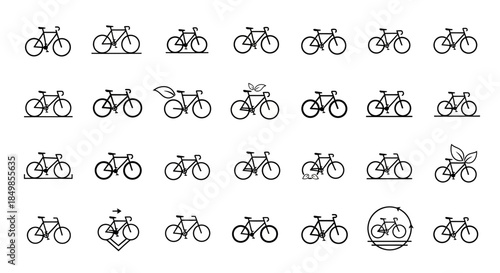 Diverse bicycle icons and vector symbols demonstrating sustainable transportation methods