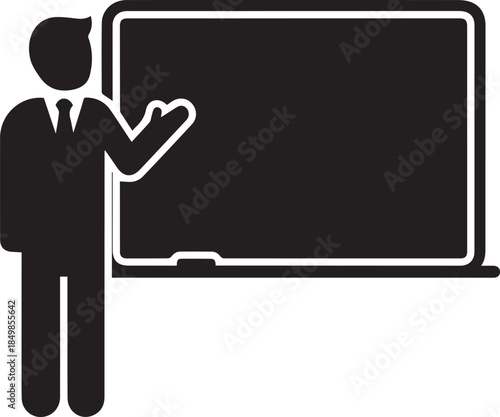Silhouette of a person presenting in front of a blank blackboard