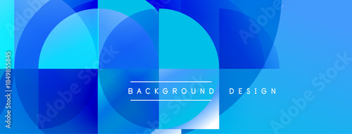 Abstract geometric pattern. Blue shades dominate, creating modern visual effect. Overlapping circles, squares form dynamic composition.