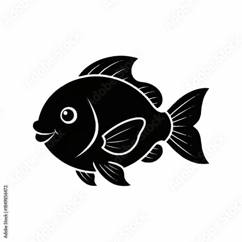 Cute black fish swimming happily in the water.