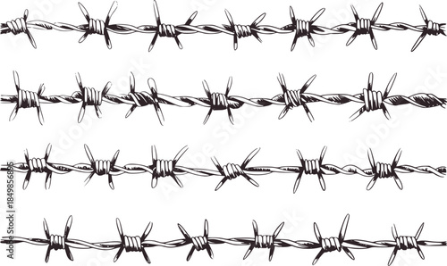 Black and white parallel barbed wire rows
