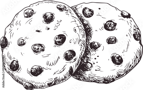 Hand Drawn Black And White Chocolate Chip Cookies chips