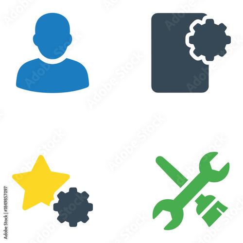 Simple flat icons for settings and tools