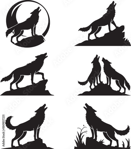 Majestic Wolf Silhouette Vector Illustration – Wild Animal Logo Design