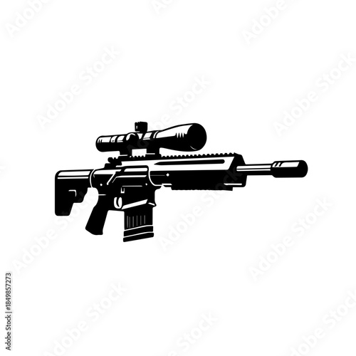 "Sniper Rifle Vector Illustration - Military Tactical Weapon"