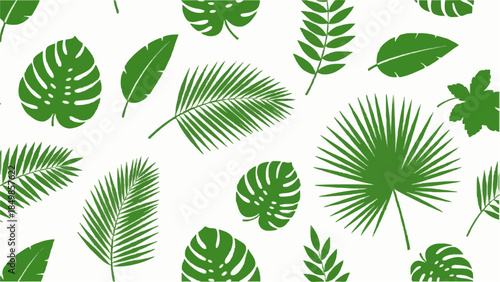 Tropical Leaf Silhouette Design: Combining Monstera and Palm Leaves in Green for a Refreshing Home Decoration
