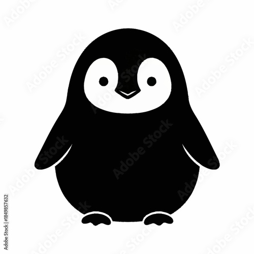 Cute cartoon penguin illustration in black and white.